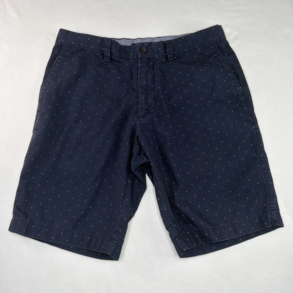 Banana Republic Men's Chino Shorts Size 32 Navy Dot Print Flat Front Cotton